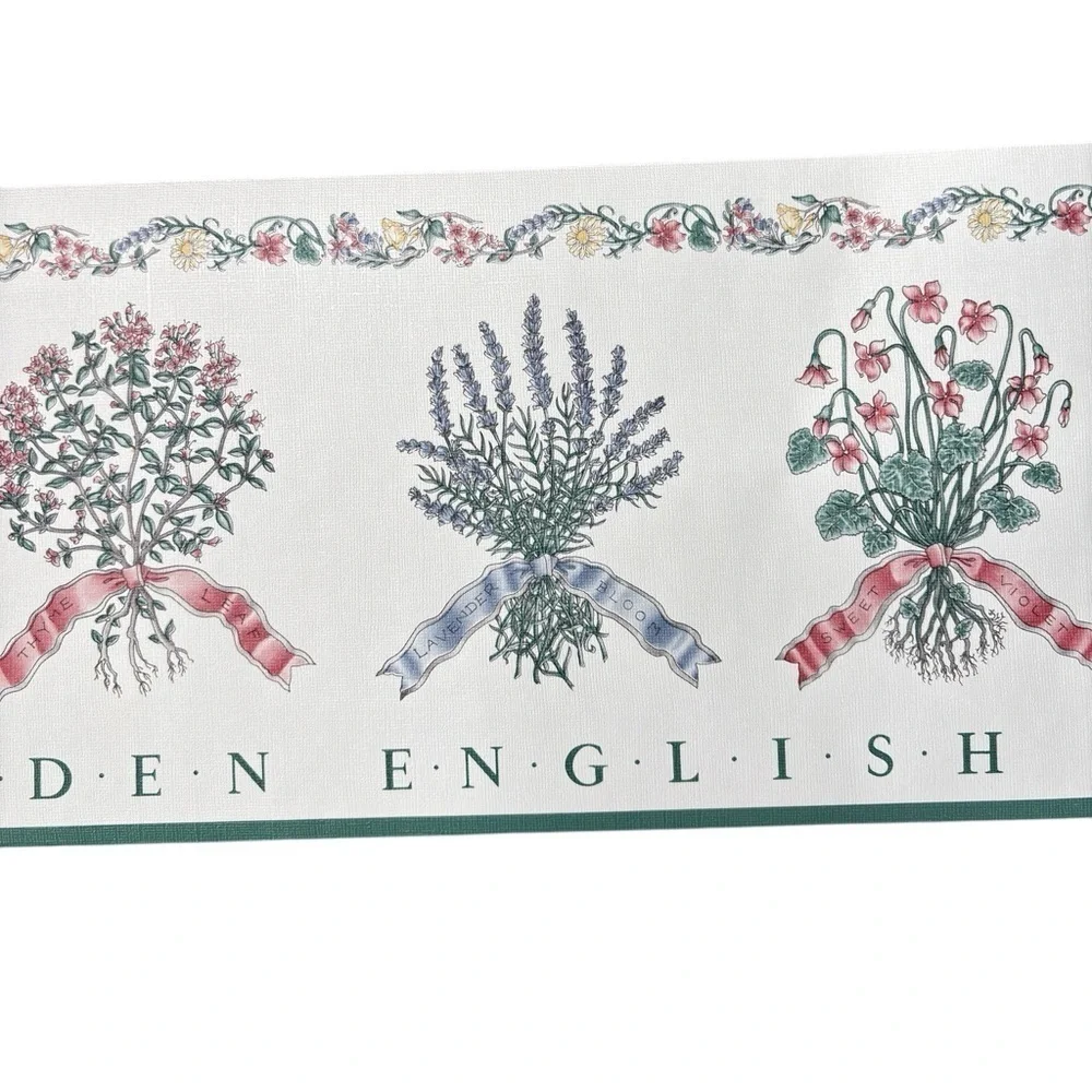 VTG Traditional English Garden Floral Herbs Wallpaper Border 5 YD X 7